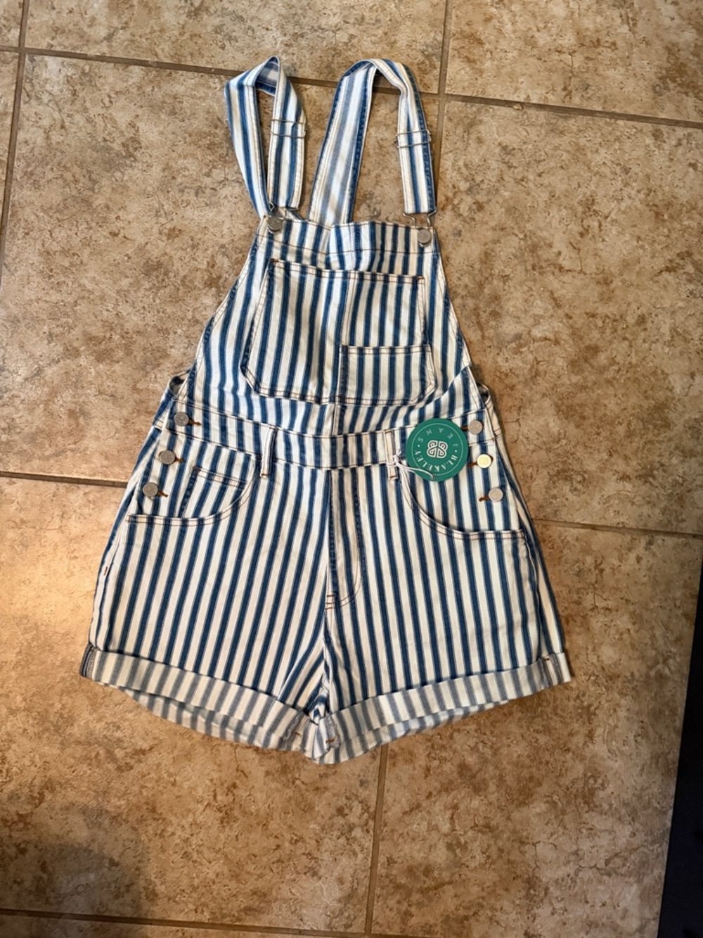 Striped Blue & White Denim Short Overalls